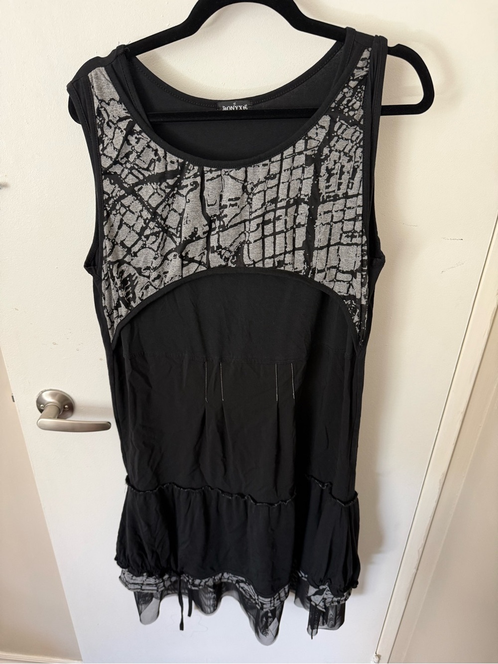 Onyx Black Tank Top with Gray Printed Yoke